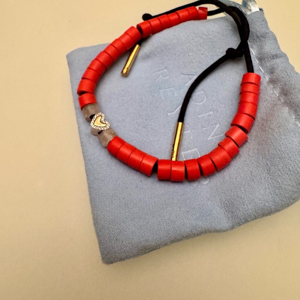 Adina Reyter 14K gold, resin, quartz diamond heart bracelet